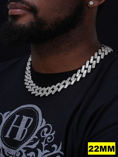 Baguette MOISSANITE Real Miami Cuban Link Chain Iced Solid 925 Silver Necklace - Picture 11 of 24