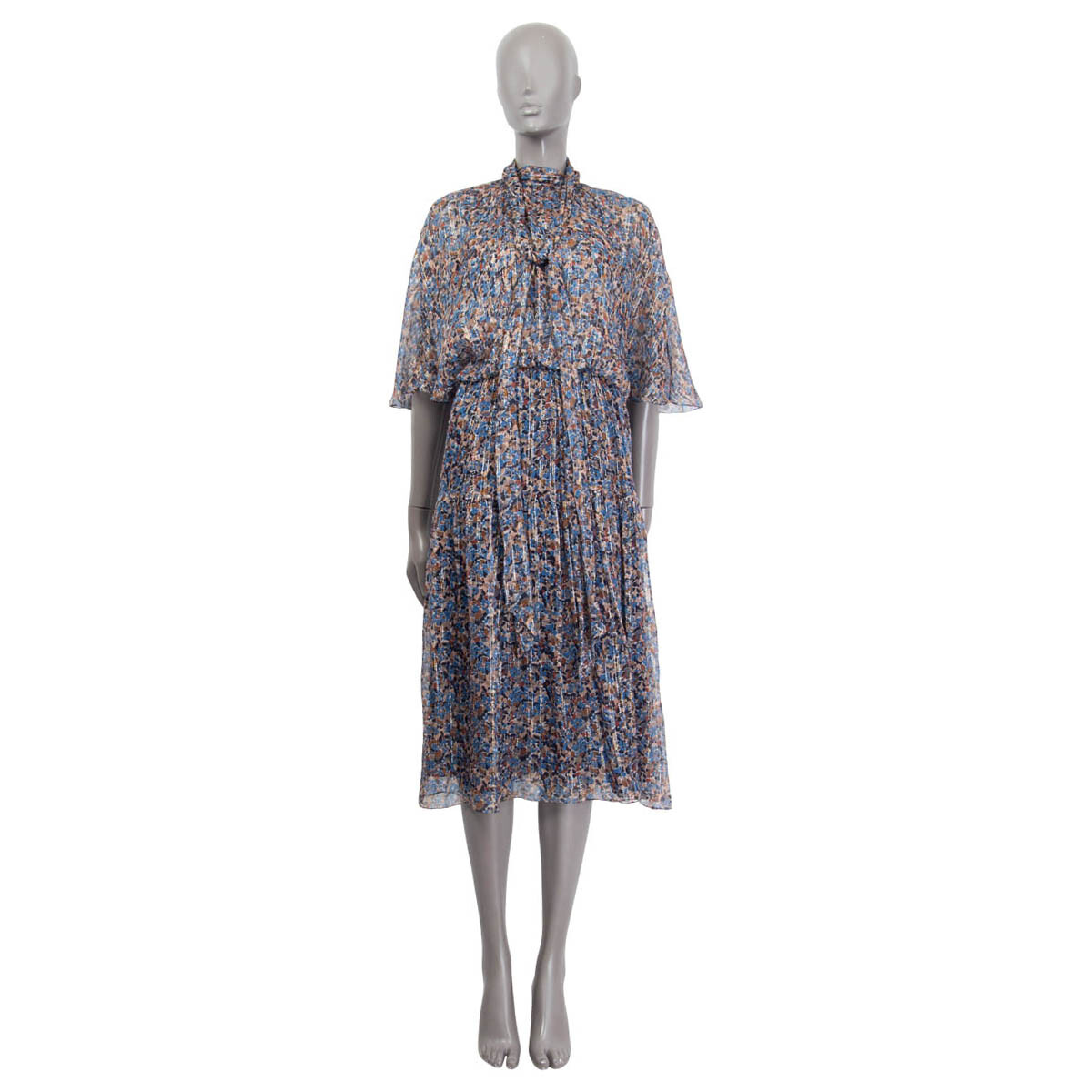 Floral Lame Printed Sleeves I-Line Dress