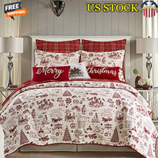Reversible Yuletide Quilt Set Full Queen Holiday Decorative Soft Cotton Home New