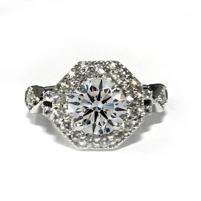 1.90 Ct White Round Real Moissanite Halo Engagement Ring In 925 Sterling Silver