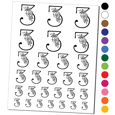 Rose Typewriter Font Number 3 Three Temporary Tattoo Water Resistant Set