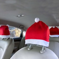 4pcs Santa Hat Car Seat Headrest Covers Car Decor Interior Car Christmas Decor