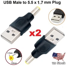 2x USB 2.0 A Male To 5.5x1.7mm Male Plug 5V DC Power Supply Adapter Connector