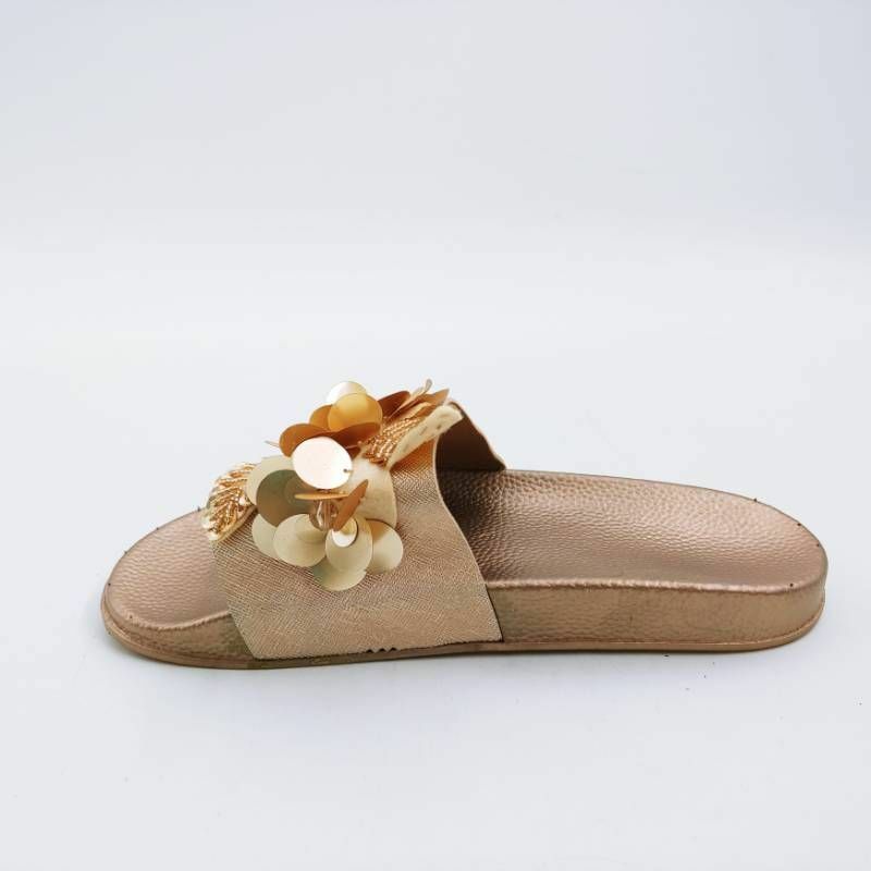 PANTOFOLA D’ORO Sandali donna Jumbo Slide oro rosa metallizzato floreale paillettes slip on EU 41
