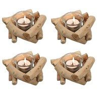 Rustikale KerzenstäNder Teelichthalter Holz Glas 4Er Set FüR Hochzeit Party Deko