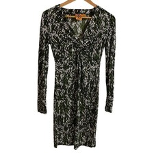 TORY BURCH Leaf Print Shirred Silk Dress, Size XS, Green Women USED
