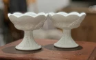 VTG Indiana White Milk Glass Harvest Grape Candle Stick Holders Set 4" Tall EXC