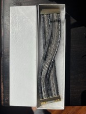 Braided Leather Bracelet with Magnetic Clasp 8-inch Black and Gray Silver New