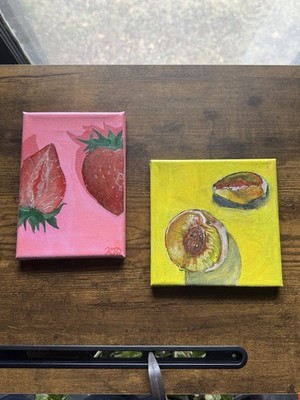 KJD Original Still Life Strawberry Peach Fruit Acrylic Canvas Painting Set