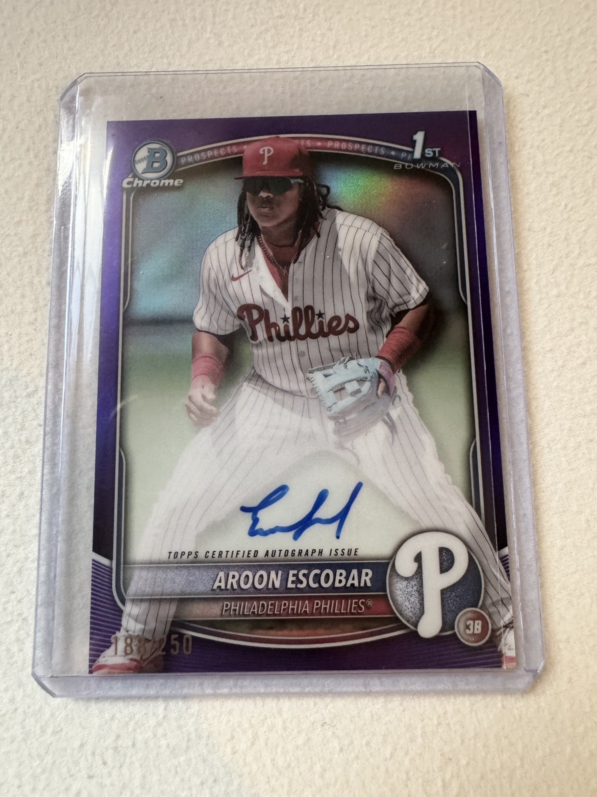 2025 Bowman Chrome Prospect Auto 1st Aroon Escobar #CPA-AE Purple Refractor /250