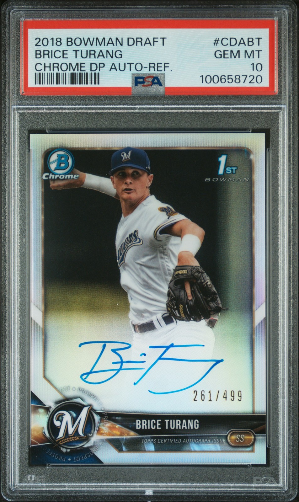 2018 BOWMAN DRAFT CHROME DRAFT PICKS AUTOS BRICE TURANG 261/499 PSA 10 AUTO