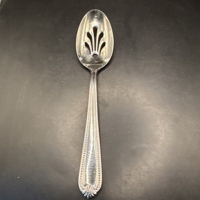 Lenox Bead Glossy Plume Tip Stainless Pierced Serving Spoon Marked