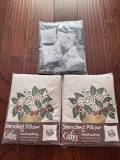 Lot 3 VTG 1980s Cathy's Needlecraft Floral Stenciled Pillow Kit NOS USA Made