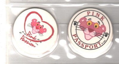 Vintage 2 piece Pink Panther Pink Passion / Pink passport 1993 POG Milk Caps
