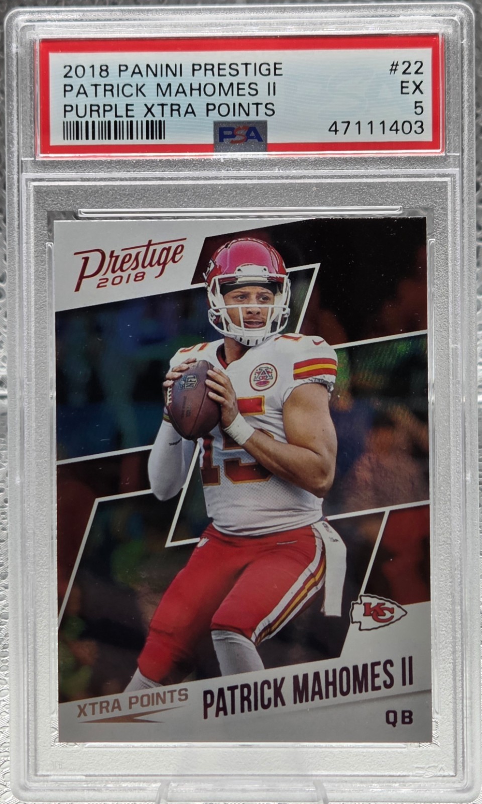 2018 Prestige PURPLE EXTRA POINTS Insert PATRICK MAHOMES Card PSA 5 EX