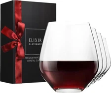 ELIXIR GLASSWARE Stemless Wine Glasses Set of 4-18 oz - Red Glass Set 4