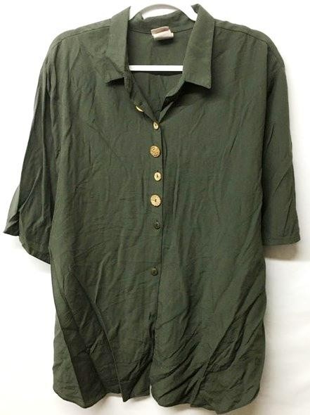 *Basic editions green button down women's short s… - image 1