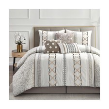 Taupe King Comforter Set, 7 Pieces All Season Bedding Sets in a Bag with Geom...