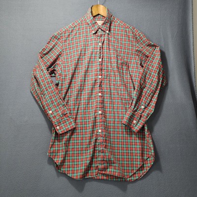 Vintage Mens Shirt Mel Gambert Medium Red Green Plaid Long Sleeve Button Up 