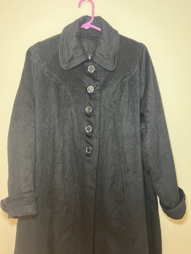 Vintage Lady Lucy Womens Black Long Coat Large - Picture 2 of 15
