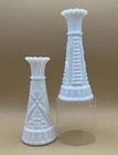 2 - Anchor Hocking Bud Vase 6" White Milk Glass Stars & Bars MCM Vintage EUC
