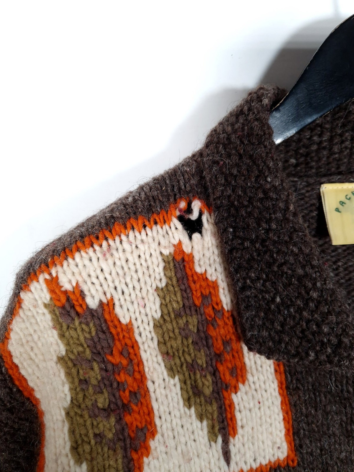 Pachamama Cardigan Size XL Women's Brown Autumn Leaves 100% Wool Hand Knit image 7