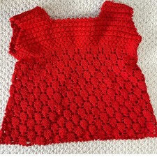 Red Crochet Newborn Baby Dress Cotton Handmade Approx 9-12 Mo. 1960s-70s Vintage
