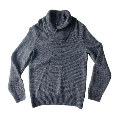 Hugo Boss Schalkragen Pullover Herren Large Grau Strick Kaschmir Pulli Sweater 
