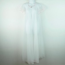 Vintage Val Mode Sheer White Nylon Peignoir Robe Rosette Coquette Bridal S