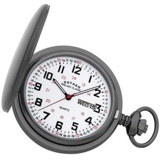 Gotham Men's Gunmetal Stainless Steel Analog Quartz Day/Date Hunter Pocket Watch