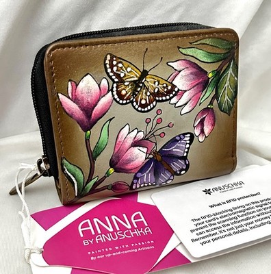 Anuschka Anna NWT RFID Double Compartment Wallet-Magnolia Garden Bronze