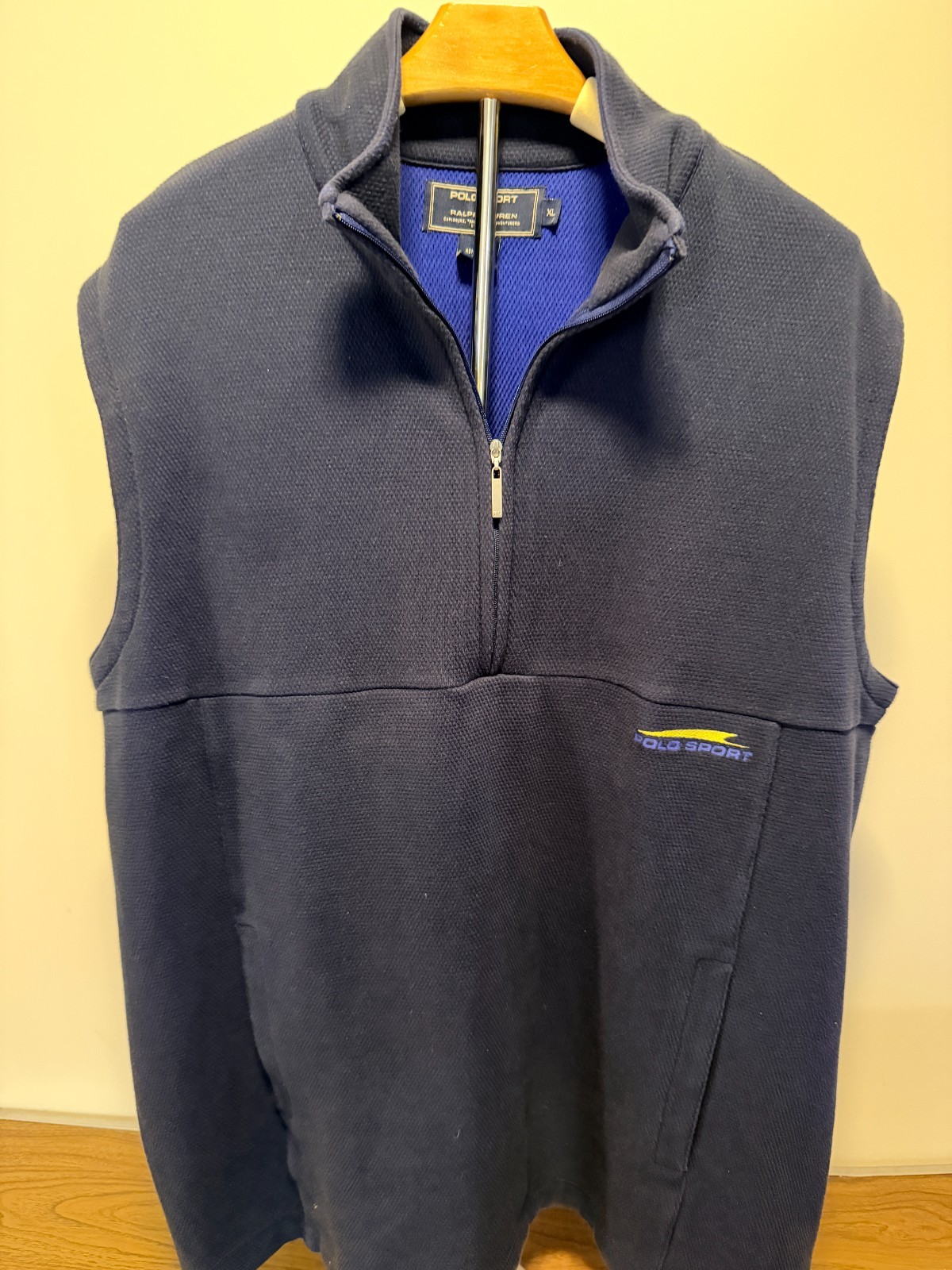 VINTAGE Ralph Lauren Polo Sport Men’s Fleece Vest Blue  Size XL Quarter Zip