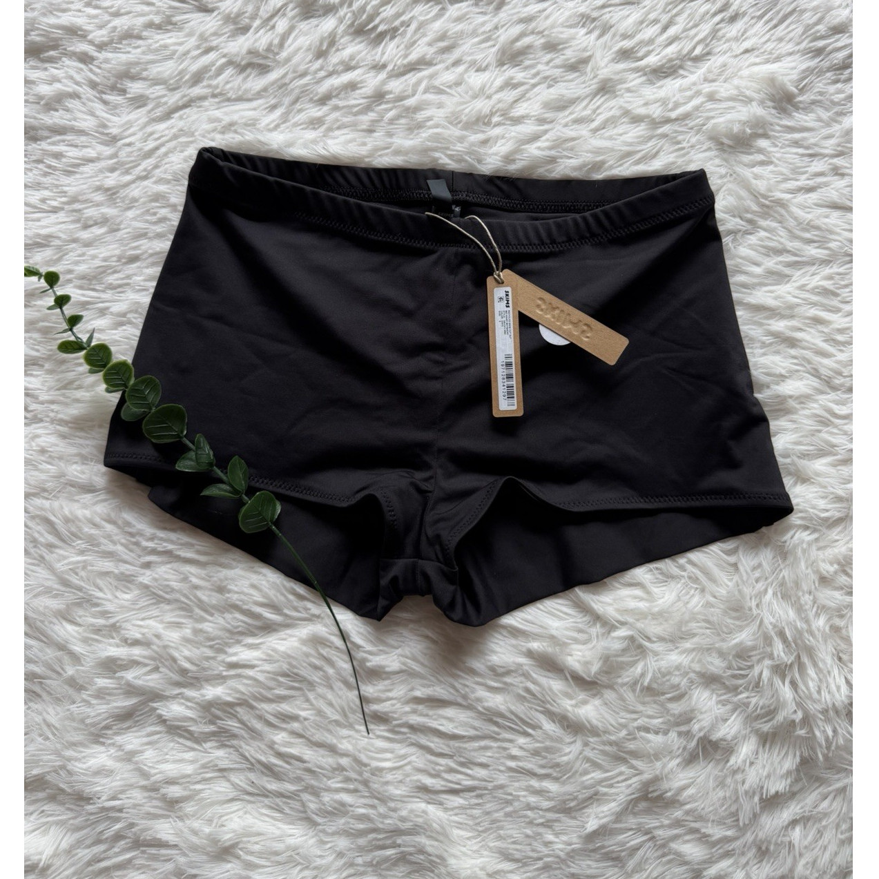 SKIMS Recycled Swim Cut Out Mid Waist Boyshort Onyx Women's Size S