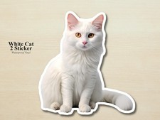 White Cat Sticker Waterproof Vinyl Decal Laptop Water Bottle Car 3-6 inch