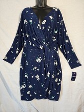 Chaps Womens Dress Floral Long Sleeve Stretch Midi Faux Wrap Size 16W NEW
