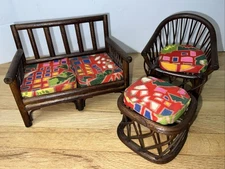 1970s Durham Industries Charley Rattan Barbie Furniture Set Retro Mod Tiki Bar