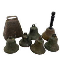 Collection of 7 Vintage Metal Bells - Cow Bell, Dinner Bell, etc.