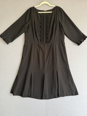 Talbots Dress Women 16 Black 3/4 Sleeve Knee Midi Ruffle Pin Tuck Tulip Skirt