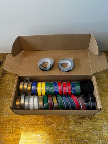 Bulk Lot (35) DYMO LetraTag 12mm Label Tapes Mixed Colors Red Blue Green Black