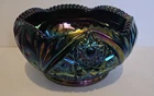 Vintage LE Smith carnival glass bowl, Hobstar iridescent, 7" heavy glass bowl