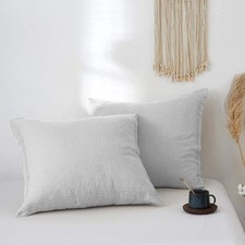 Simple Opulence French Linen Euro Shams Embroidered 26x26 Set of 2 Natural Flax