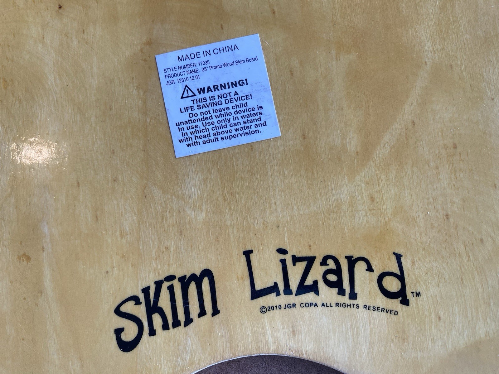 2010 Skim Lizard 35” Promo Wood Skim Water Board - Mischievous Smile Design