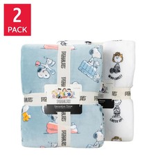 Peanuts Throw Blue White Snoopy 2-Pack Printed VelvetLoft Plush 60" x 70" - Blue