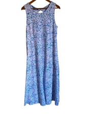 Talbots Factory Size Large White Blue Purple Floral Maxi Dress Stretch Sleeveles