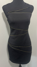 Guess Womens Black Gold Zipper Mesh Bodycon Dress Size 2