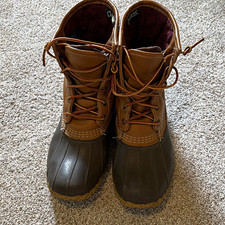 L.L.Bean Waterproof Insulated Duck Boots Brown/Black Leather Lace-Up W 9