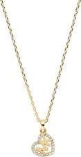 NEW MICHAEL KORS GOLD TONE CRYSTAL CUT OUT OPEN HEART SHAPE & MK LOGO NECKLACE