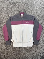 Vintage Adidas Jacket Mens Small Gray Burgundy Trefoil Track 3 Stripe Zip 80s