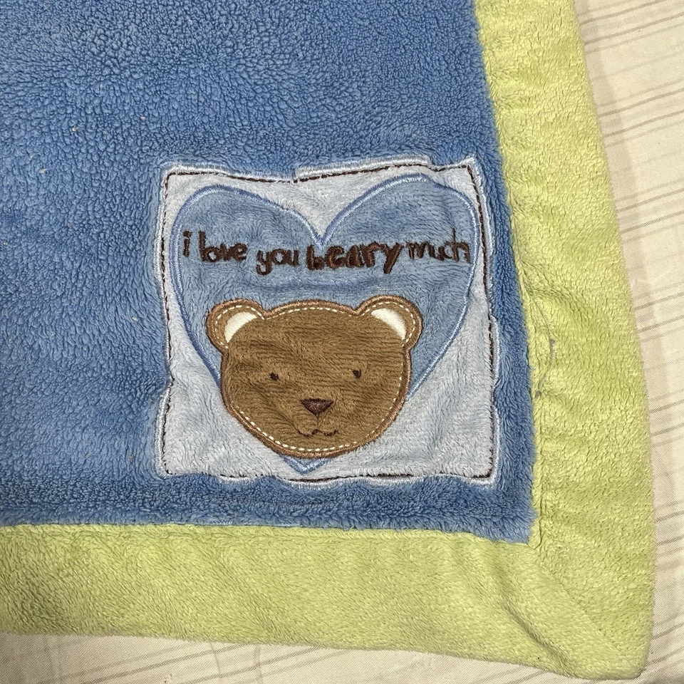 Manta de bebé Carter's Bear de colección I Love You Beary Much azul verde borde polar E1 Foto 2 de 4
