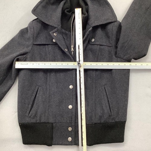 Wool Hooded Jacket Mens Medium Snap Front Ribbed Trim Classic Pullover Coat - Picture 3 of 6